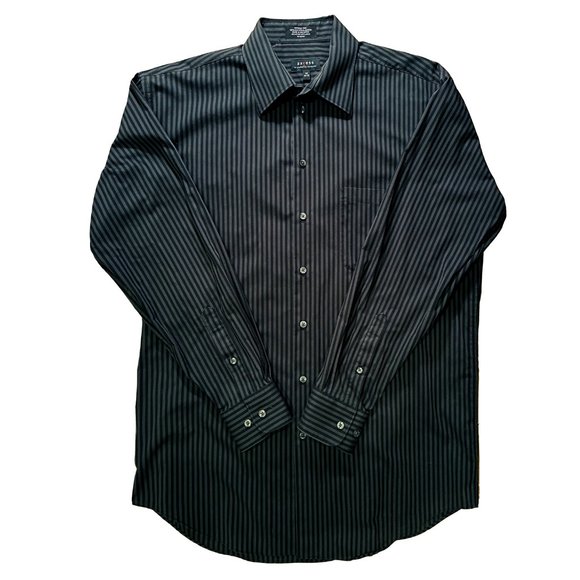 Axcess Men’s Black Gray Stripe Long Sleeve Button Down Dress Shirt 16 (34-35) - Picture 1 of 9